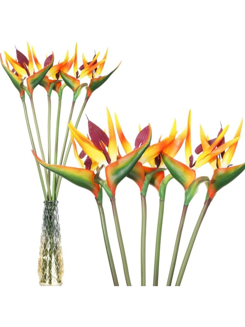 Vibrant Tropical Faux Birds of Paradise Flowers - Yellow, 12 Pcs - Home Decor